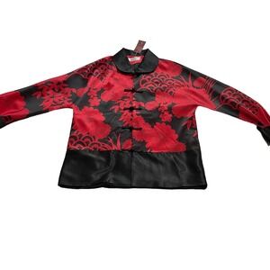 Rare Sheng Bolan Silk‎ Coat Red Black New With Tags Vintage Large Woman's